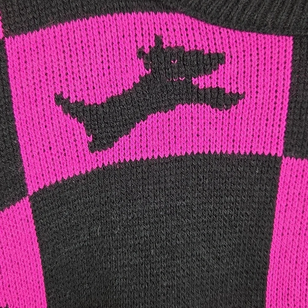 VINTAGE‎ Checkered Dog Sweater Fuchsia Black Womens Size Medium - Picture 3 of 5